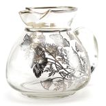 Continental silver overlaid glass jug, 18cm high