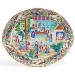 Chinese Canton porcelain platter finely hand painted in the famille rose palette with an emperor and