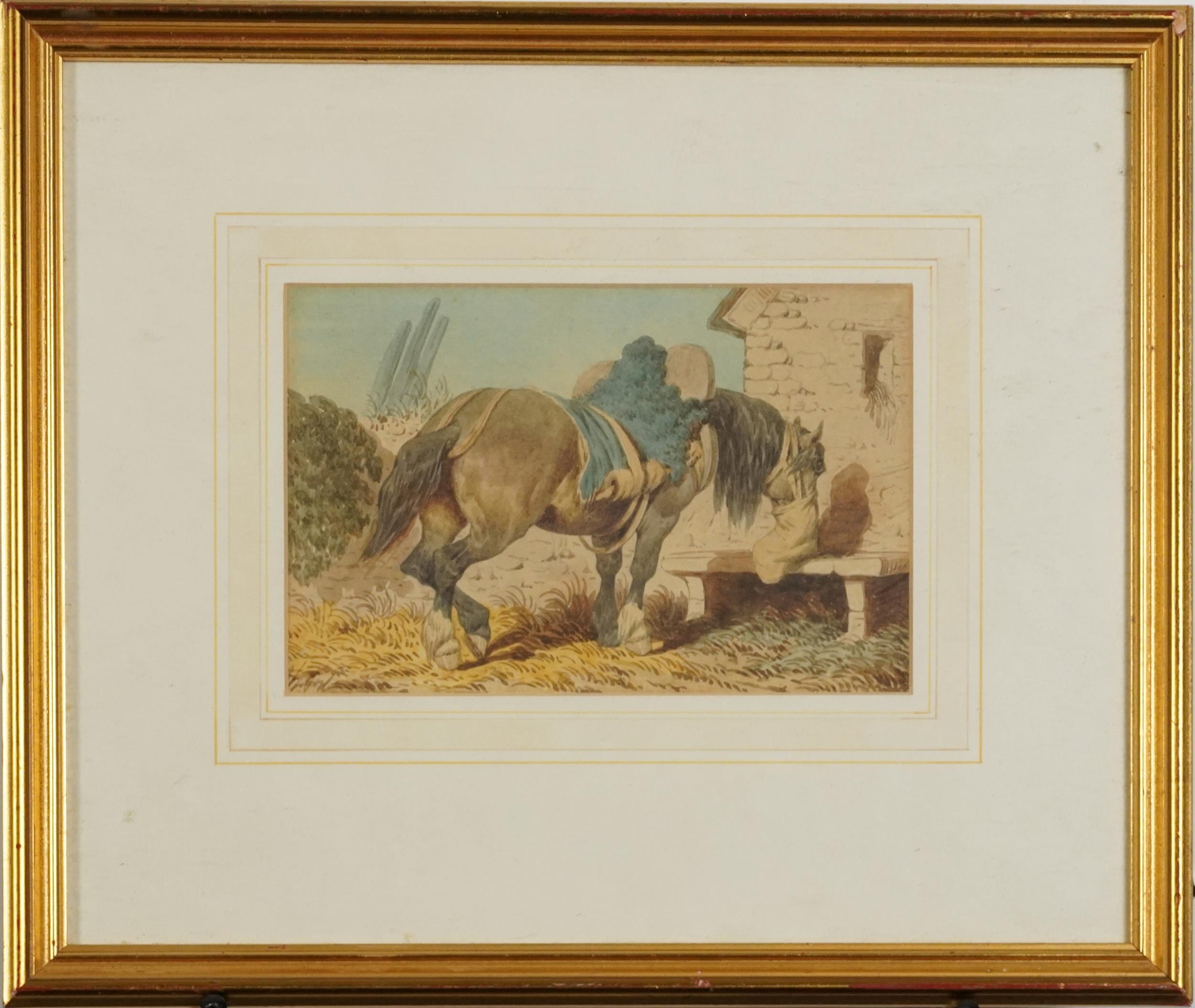 Attributed to John Augustus Atkinson - Study of a resting workhorse, early 19th century watercolour, - Image 2 of 5