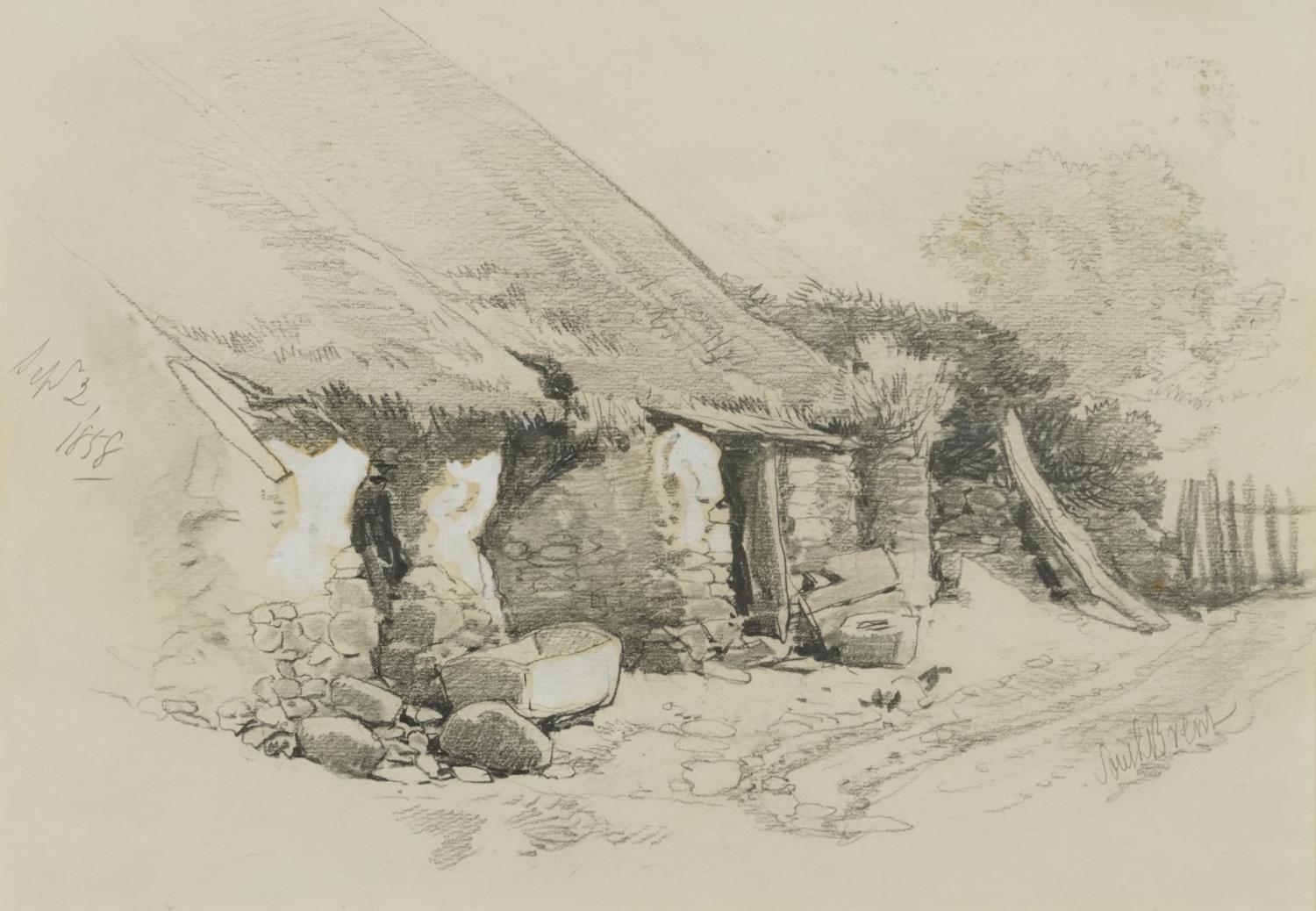 Canal, resting figure and cottage, three 19th century and later pencil and heightened chalks, one by - Image 2 of 15