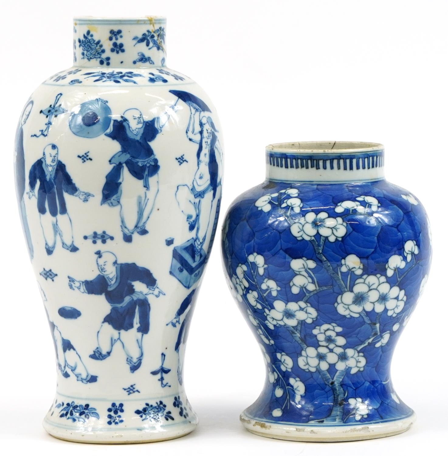 Two Chinese blue and white porcelain baluster vases including one hand painted with prunus - Image 2 of 3