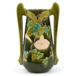 Gustave de Bruyn & Fils, French Art Nouveau vase with twin handles, decorated in low relief with