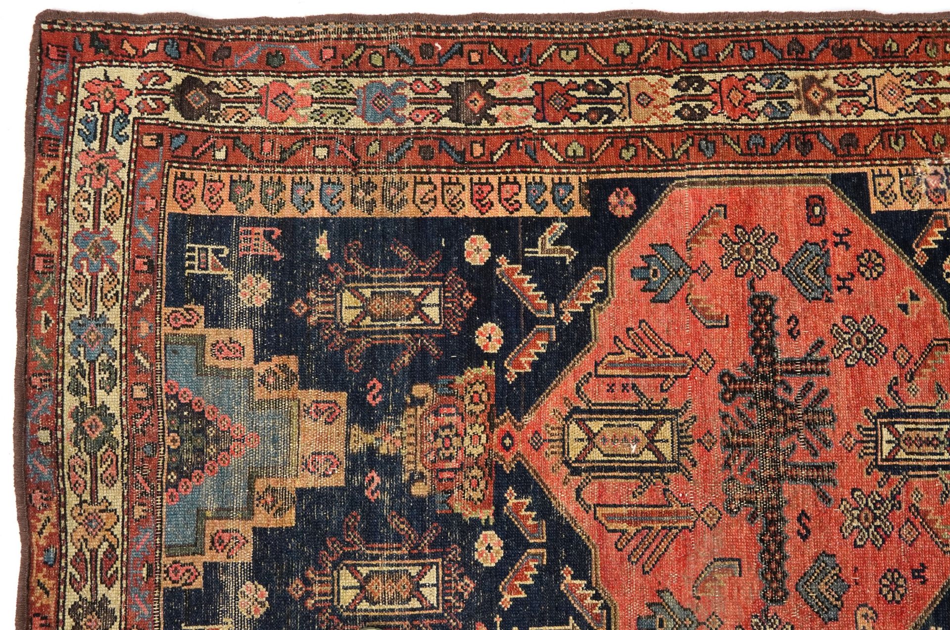 Rectangular Afghan red and blue ground rug with all over geometric and animal design, 177cm x 120cm - Image 2 of 6