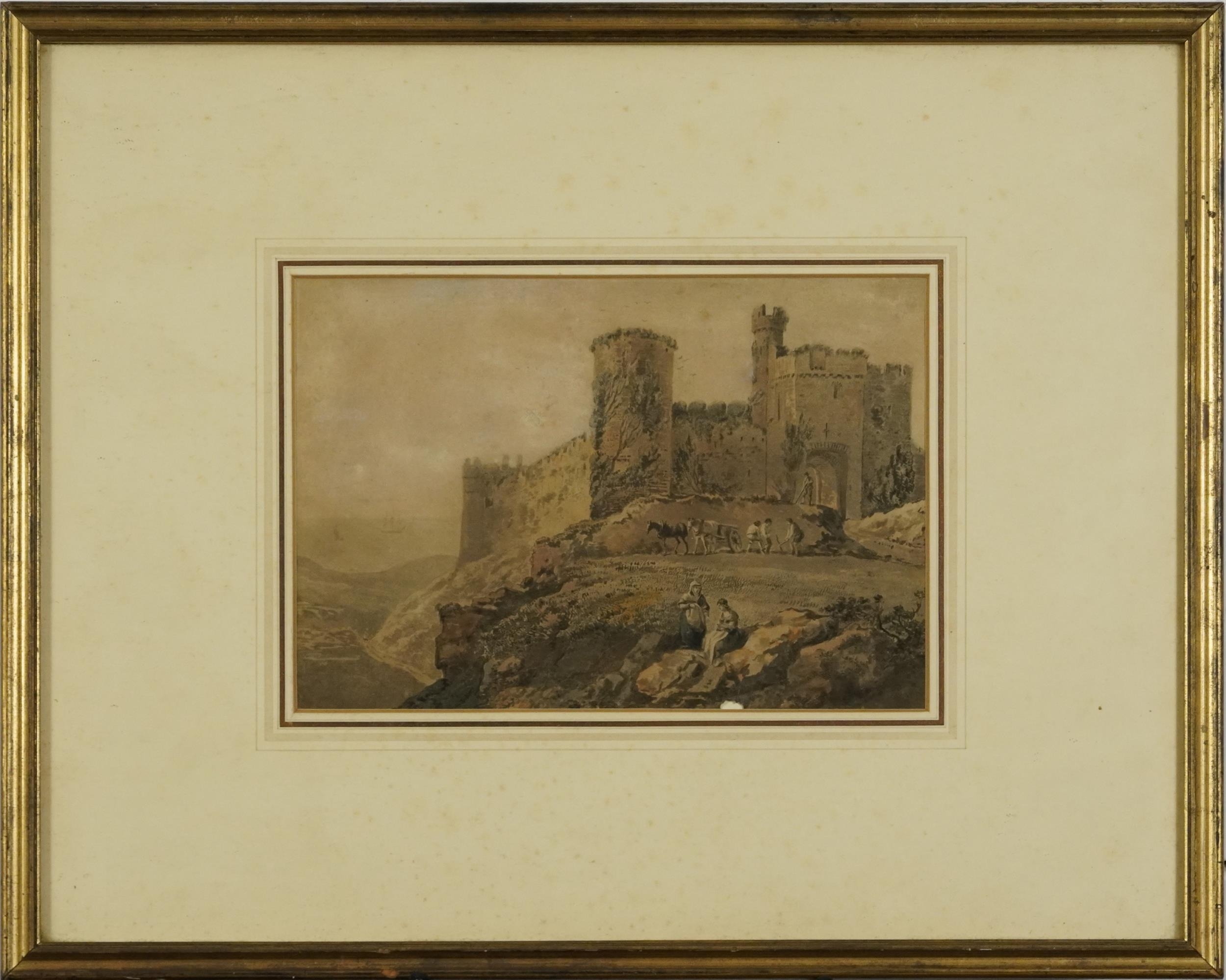 Attributed to John Alexander Gresse - Manorbier Castle, Pembrokeshire, 18th century ink and - Image 2 of 4