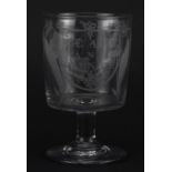 19th century Peace & Plenty glass rummer etched with foliage, 15.5cm high