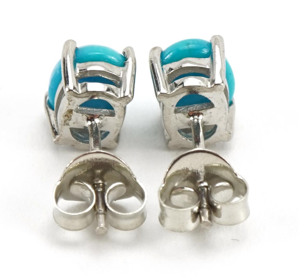 Pair of silver cabochon turquoise stud earrings, 8mm high, 1.7g - Image 2 of 2