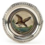 Silver Essex Crystal design pin dish decorated with a water bird in flight, Chester 1914, 8.5cm in