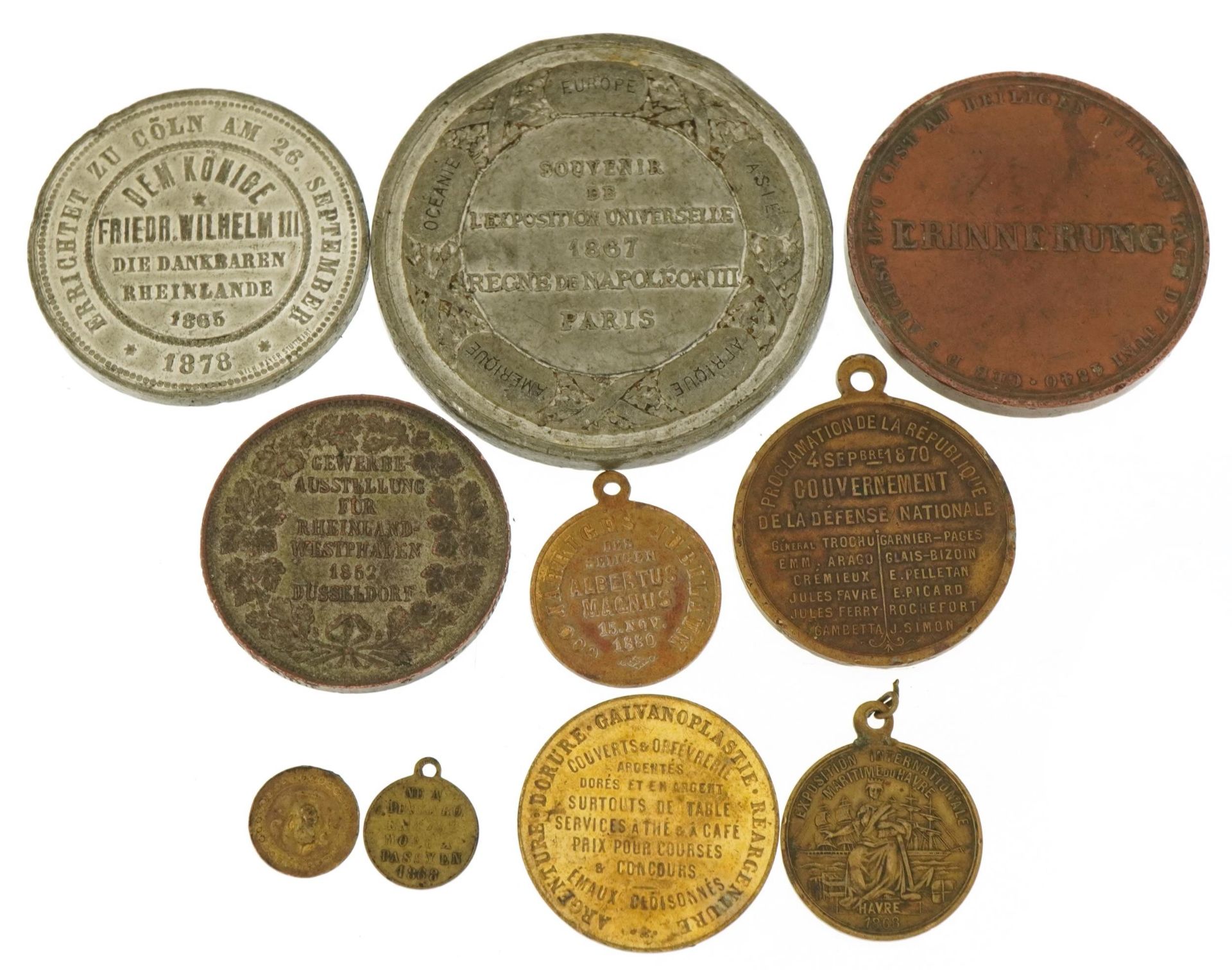 Ten antique French and German tokens/medals including Exposition International Maritime Havre - Bild 2 aus 2