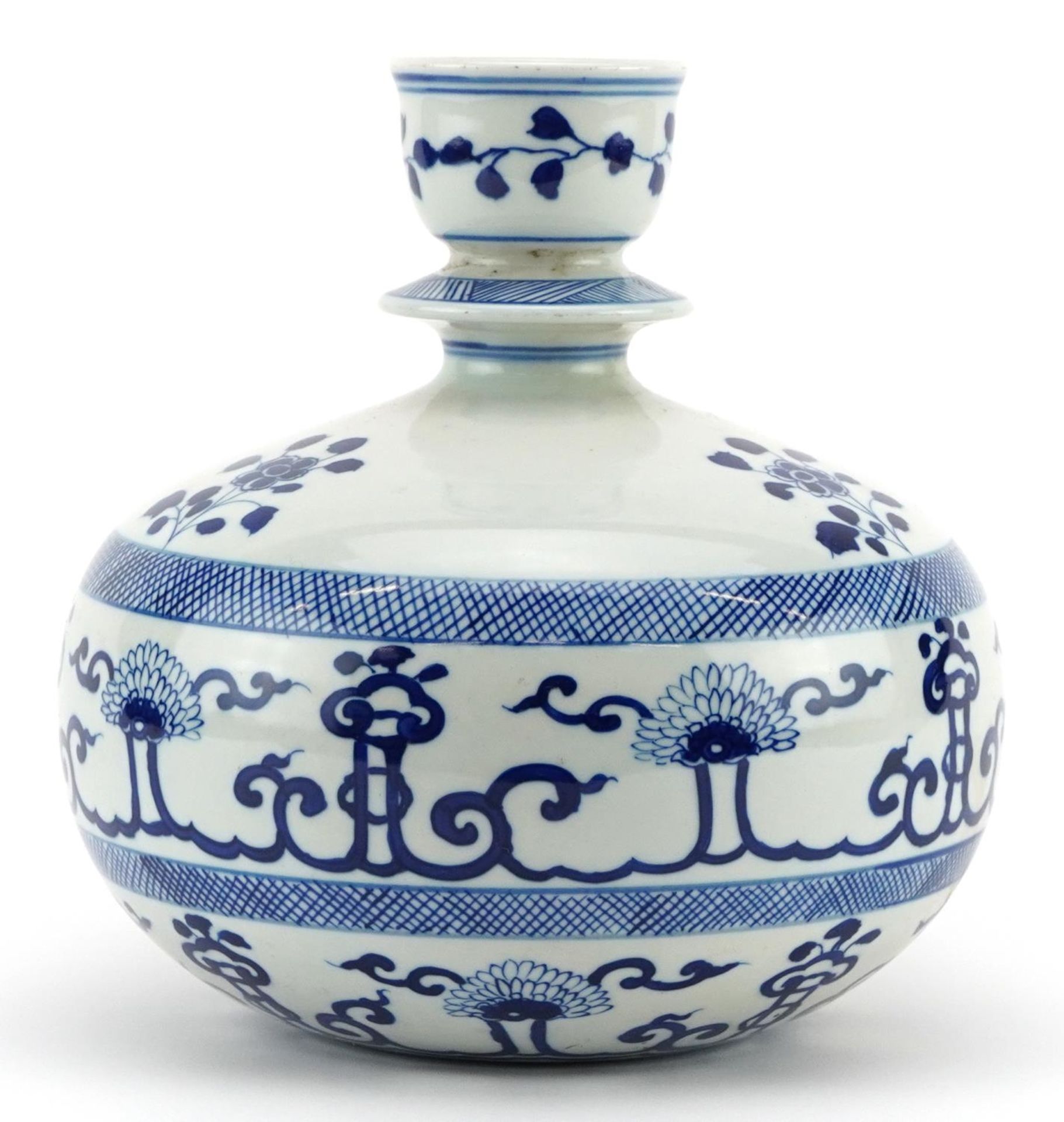 Chinese Islamic blue and white porcelain hookah base hand painted with flowers, 20.5cm high - Image 2 of 3