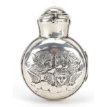 Deakin & Francis Ltd, Victorian silver scent bottle case embossed with cherubs, housing a brown