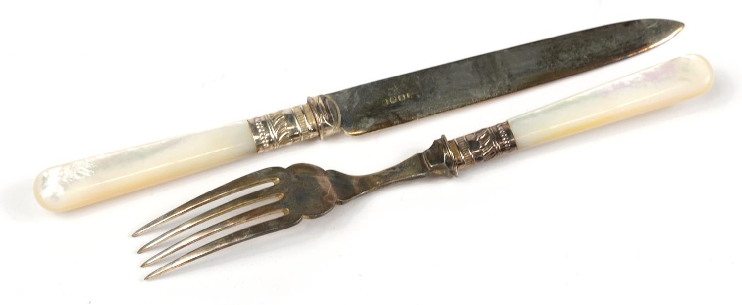 Set of twelve silver plated fish knives and forks housed in a Weir & Sons Dublin canteen with - Image 5 of 7
