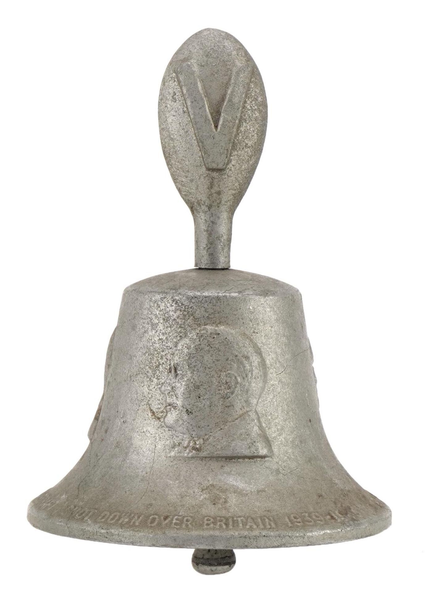 Military interest bell cast with metal from a German aircraft shot down over Britain 1939-1945, 15cm