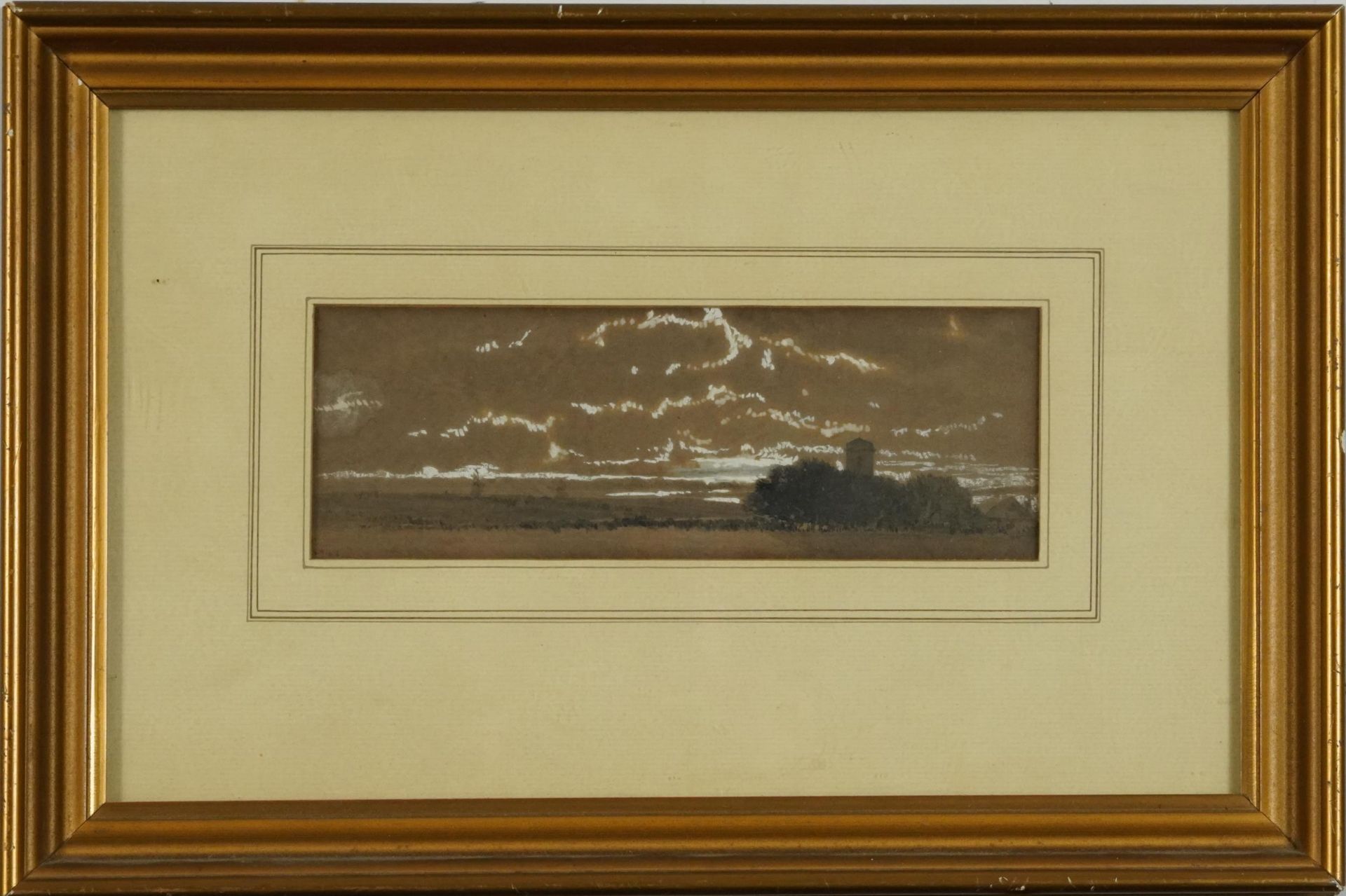 Edward Hargitt - Panoramic landscape with trees before a church, heightened mixed media, signed in - Bild 2 aus 4