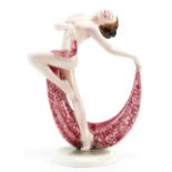 Katzhutte, German Art Deco figurine of a semi nude female dancer, 26.5cm high