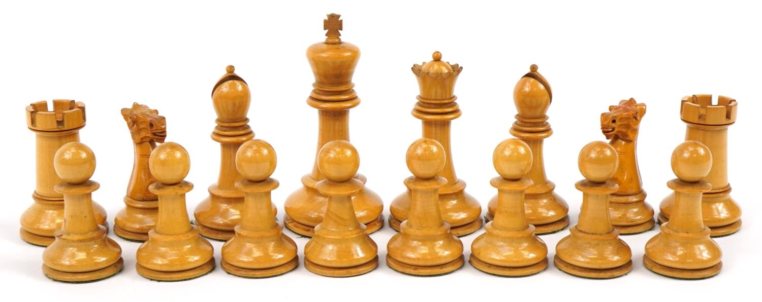 J Jaques & Sons, 19th century Staunton Chessmen pattern ebony and boxwood chess set with fitted - Image 4 of 8