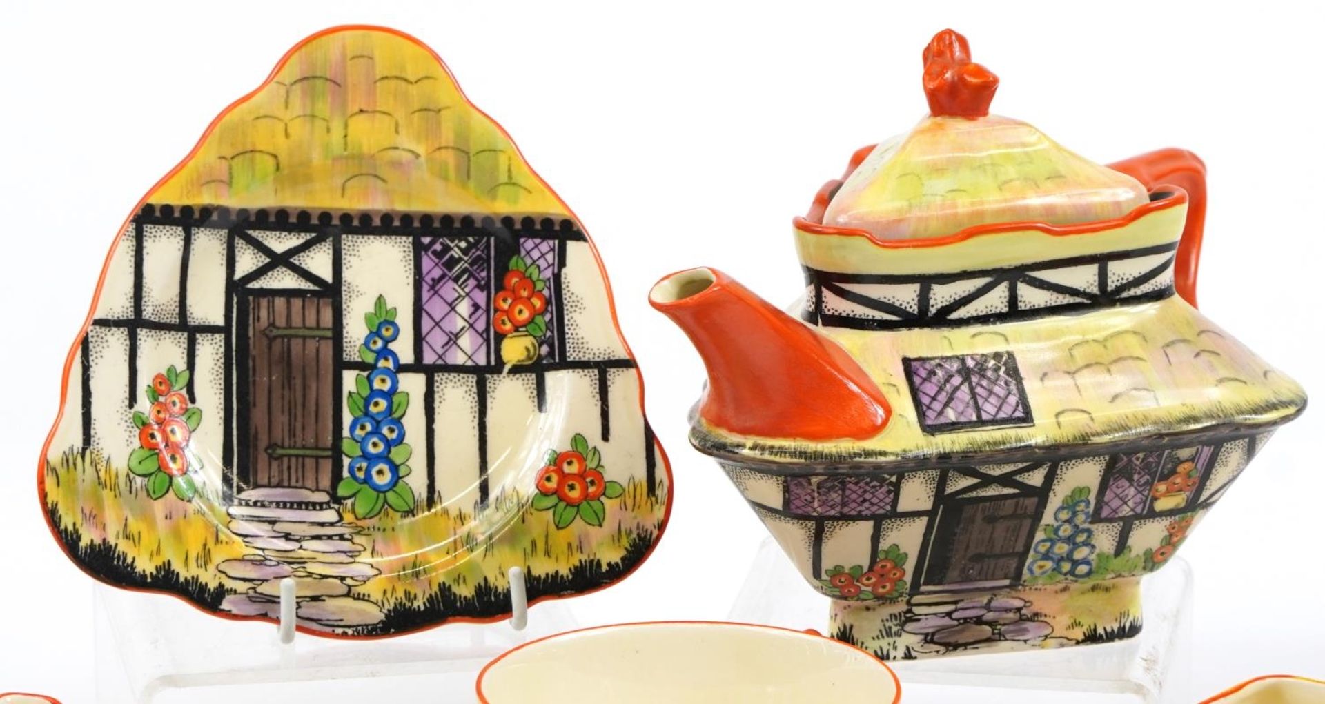 Crown Ducal hand painted Cottage Ware tea for one tea service, the teapot 18cm in length - Image 2 of 4