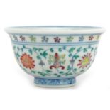 Chinese doucai porcelain bowl hand painted with flower heads, 9.5cm in diameter