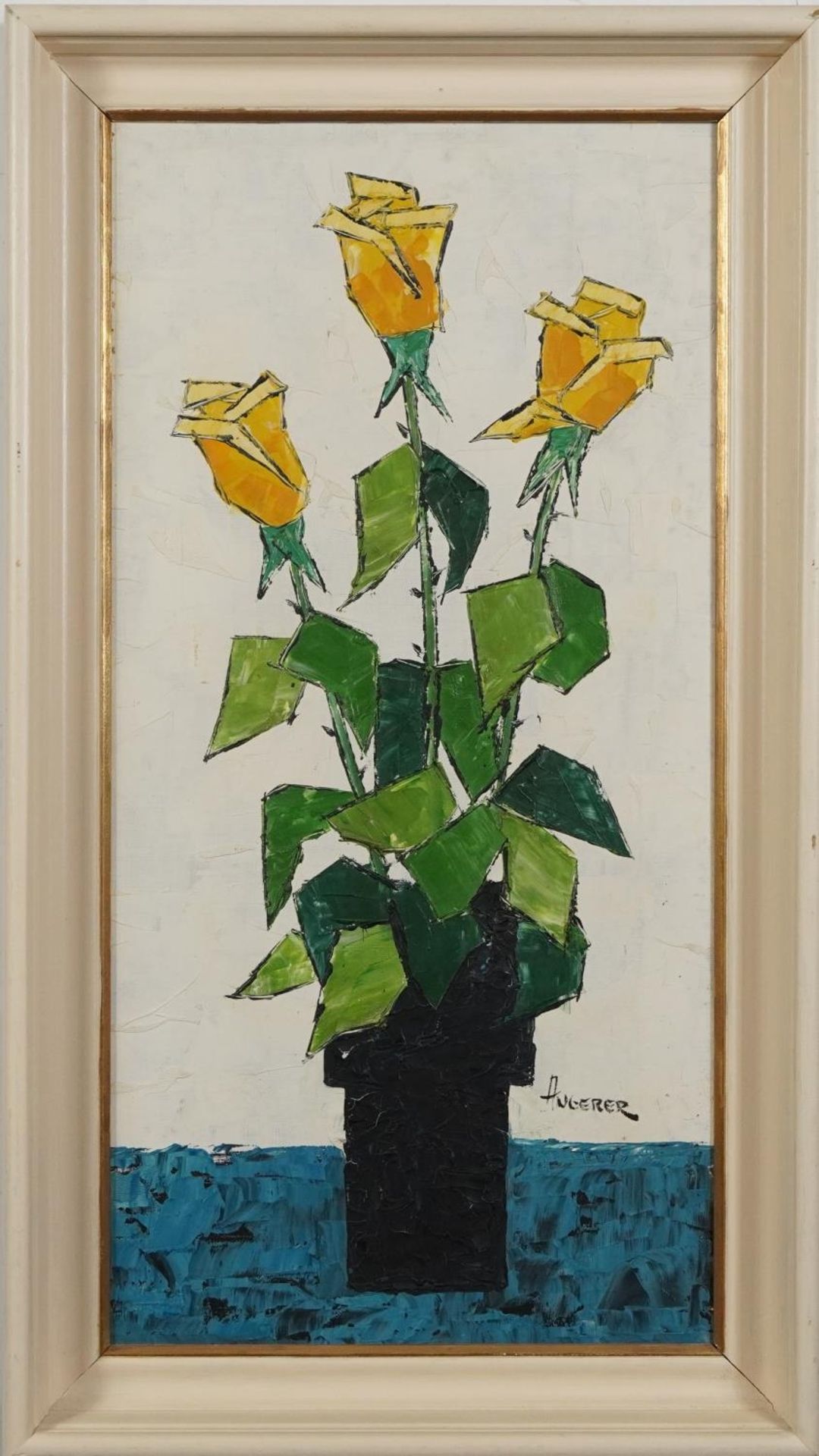 Angerer - Still life flowers in a vase, impasto oil on canvas, mounted and framed, 60.5cm x 30cm - Bild 2 aus 5