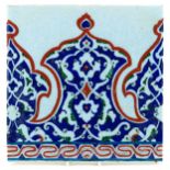 Turkish Ottoman Iznik pottery tile hand painted with stylised flowers, 27.5cm x 27.5cm