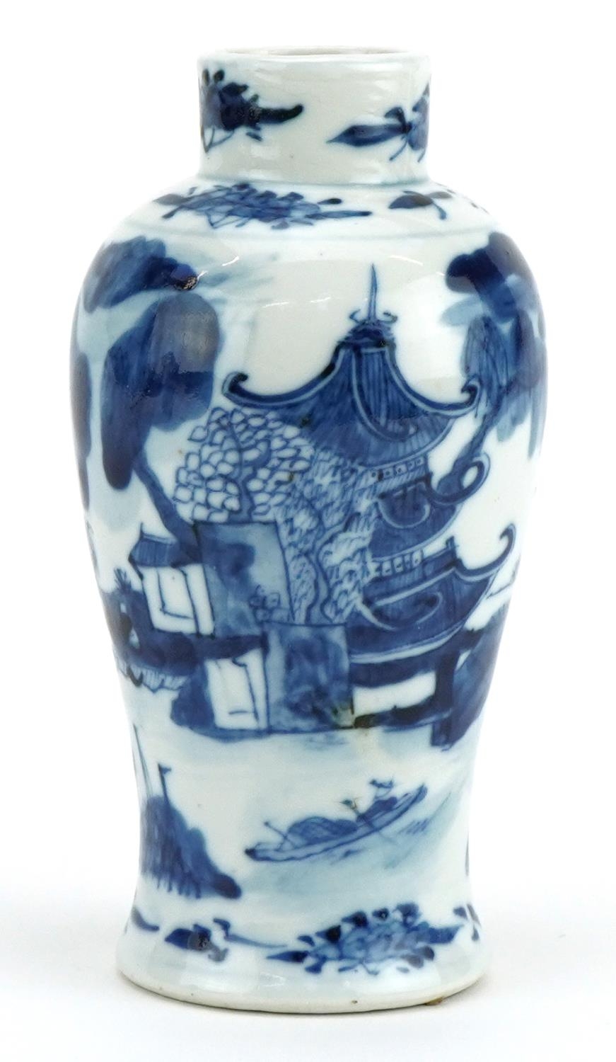 Chinese blue and white porcelain baluster vase hand painted with figures in a landscape, four figure - Image 2 of 3