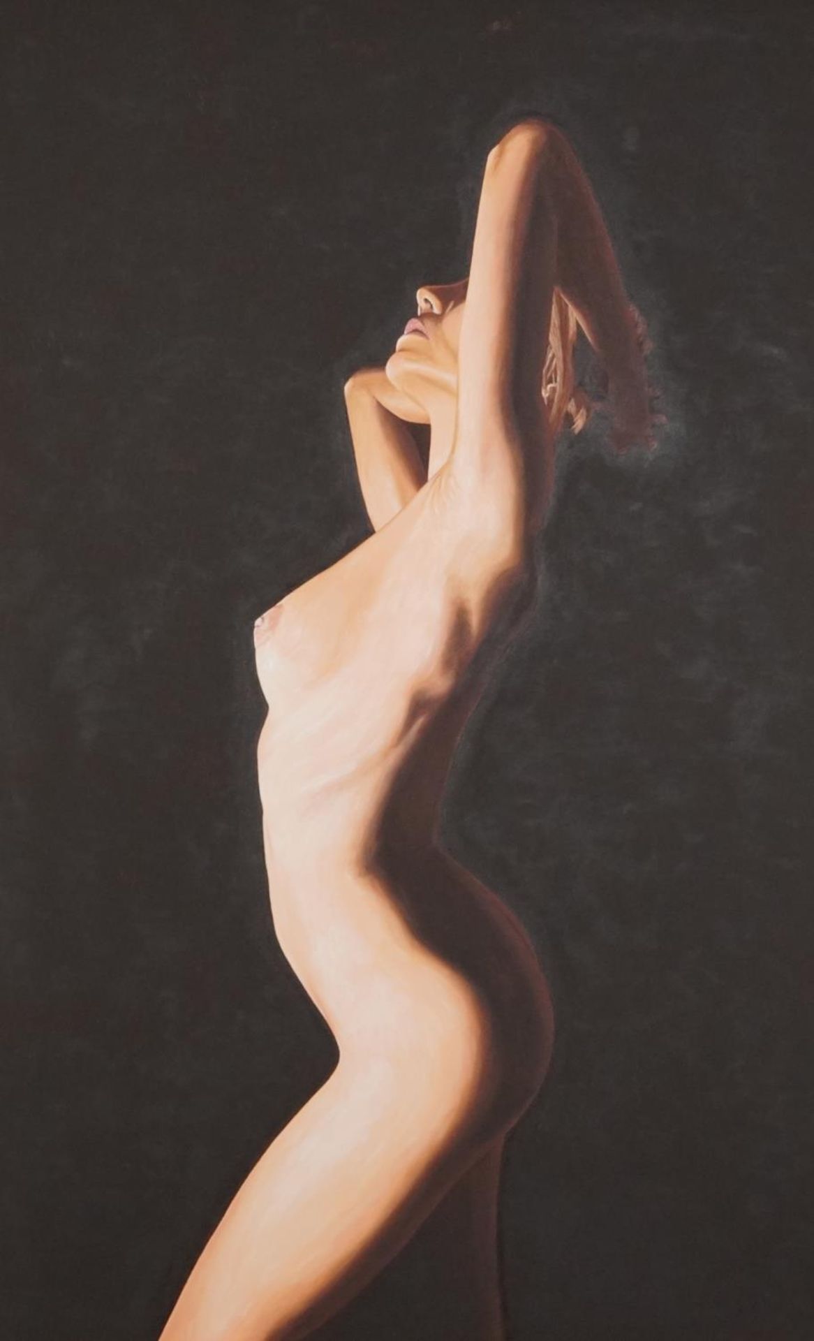 Richard Young b.1961 - Three quarter length portrait of a standing nude female, contemporary oil