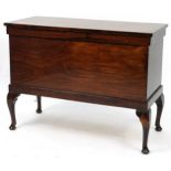 Mahogany side cabinet with lift up top and sectional interior, raised on cabriole legs, 69.5cm H x