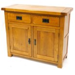 Light oak side cabinet with two drawers above a pair of cupboard doors, 83cm H x 100cm W x 42cm D