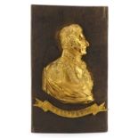 Naval interest gilt metal plaque of Wellington on oak back, possibly bronze, 31.5cm x 18.5cm