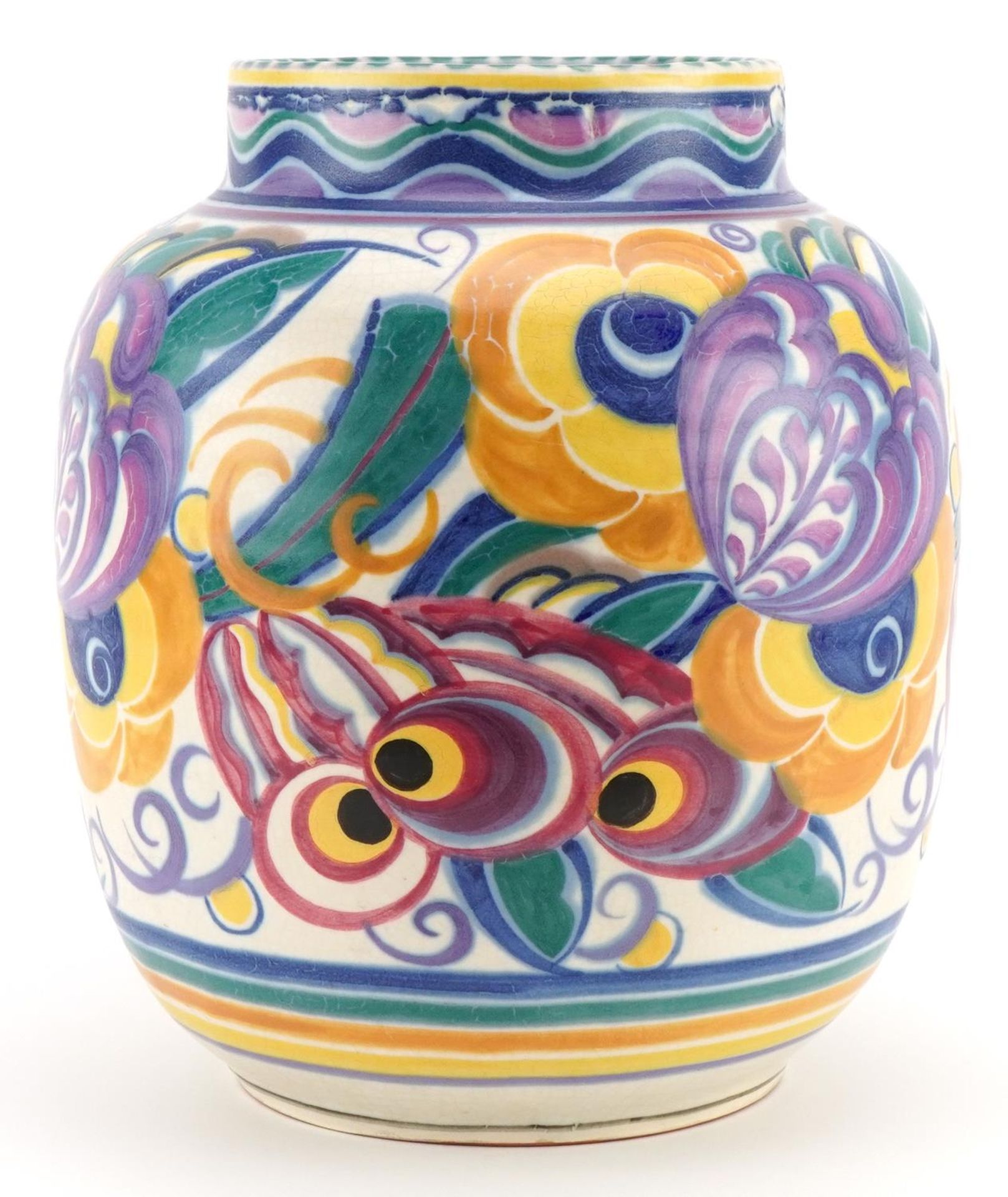 Poole Carter Stabler & Adams, Large Art Deco pottery vase painted with stylised flowers, incised 621