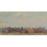 Francis Dodd - Stately home, watercolour, mounted, framed and glazed, 25cm x 13cm excluding the
