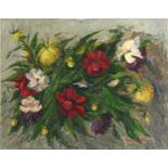 Still life, flowers, Russian school oil on canvas, indistinctly signed and inscribed verso,