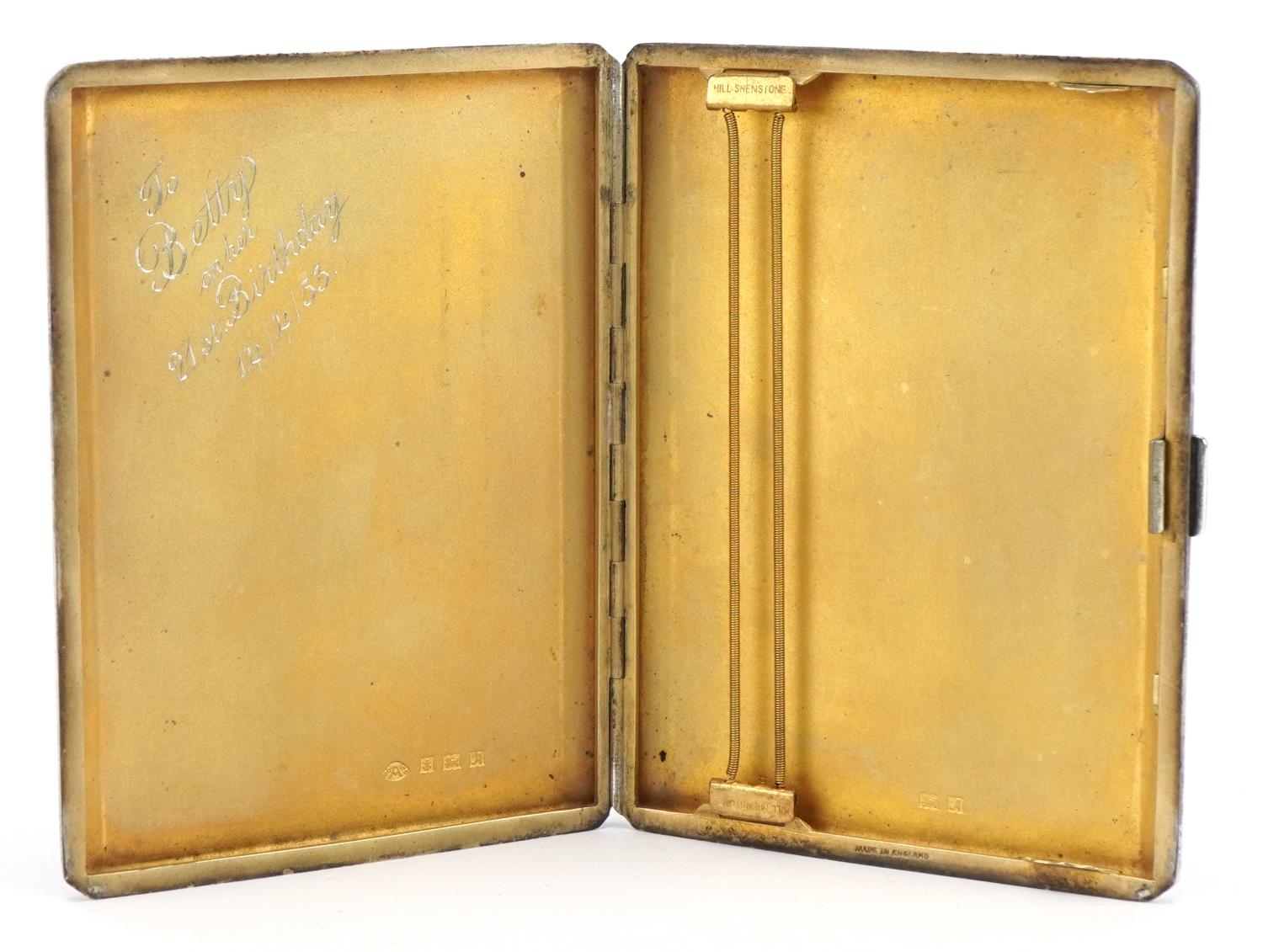 Elizabeth II rectangular silver cigarette case with engine turned decoration and gilt interior, - Image 2 of 5