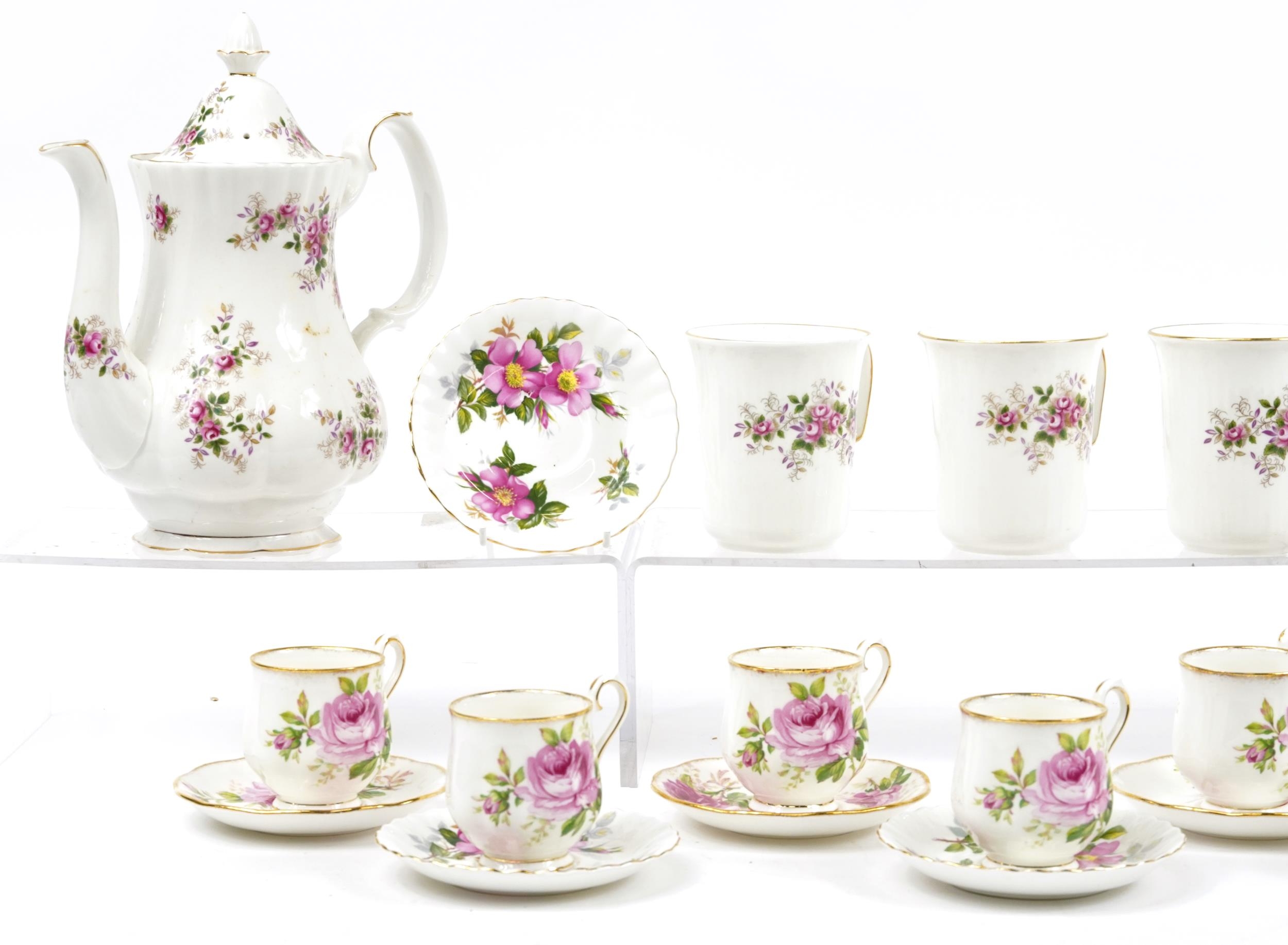 Royal Albert American Beauty and Lavender Rose tea and coffee ware including two coffee pots, the - Image 2 of 4