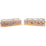 Pair of silver plated and faux tortoiseshell gallery trays with pierced swag decoration, 22cm wide