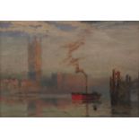 Attributed to Philip Wilson Steer - Parliament and The Thames, Impressionist oil on board, mounted