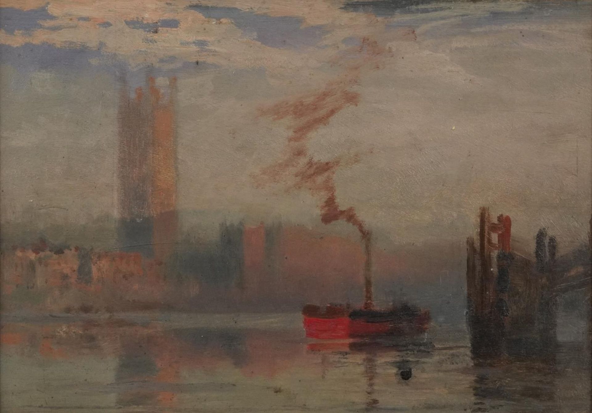 Attributed to Philip Wilson Steer - Parliament and The Thames, Impressionist oil on board, mounted