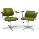 Pair of industrial style chrome framed chairs with green faux leather upholstery, 75cm high