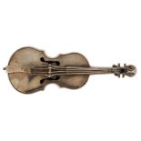 Silver violin brooch stamped Std, 6cm wide, 9.6g
