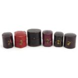 Six Georgian and later leather, velvet and silk lined ring boxes including Edwin Clark and