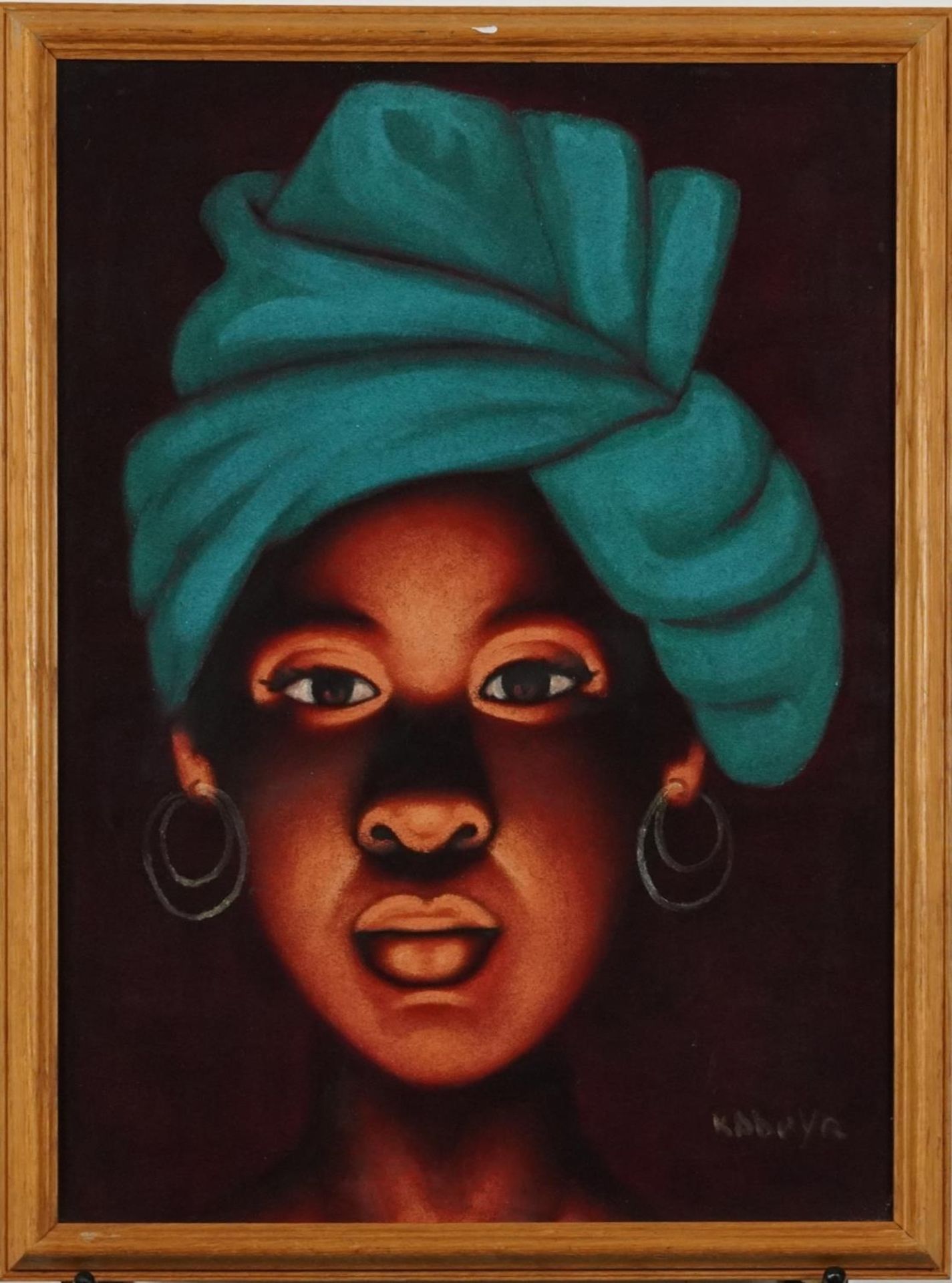 Kabuya - Female wearing a headscarf, African signed mixed media, framed and glazed, 44cm x 33.5cm - Bild 2 aus 4