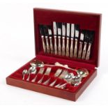 Newbridge silver plated six place cutlery suite housed in a mahogany canteen, 38cm wide