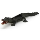 Cold painted bronze crocodile in the manner of Franz Xaver Bergmann, 22cm in length