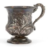 Mary Ann & Charles Reily, George IV silver christening tankard embossed with foliage, London 1828,