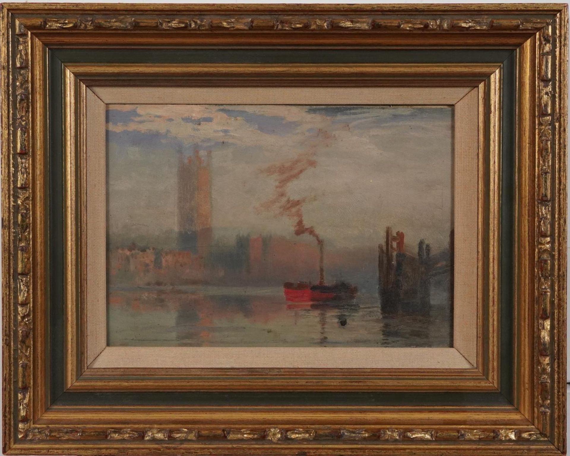 Attributed to Philip Wilson Steer - Parliament and The Thames, Impressionist oil on board, mounted - Bild 2 aus 3