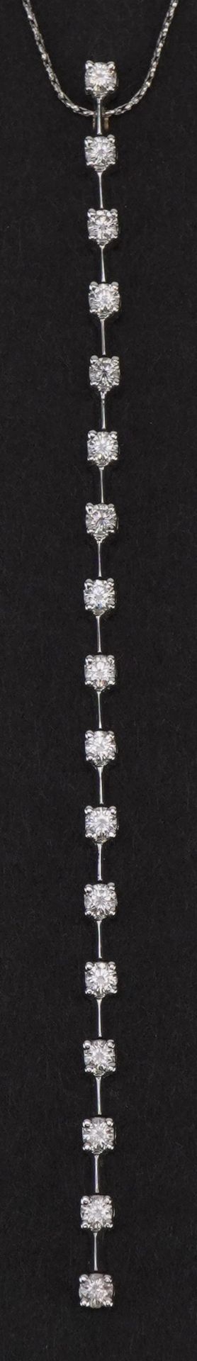 18ct white gold diamond line pendant set with seventeen diamonds on a 18ct white gold necklace, - Image 2 of 8