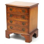 Reprodux, bird's eye maple bow fronted four drawer chest of small proportions, 60cm H x 46cm W x