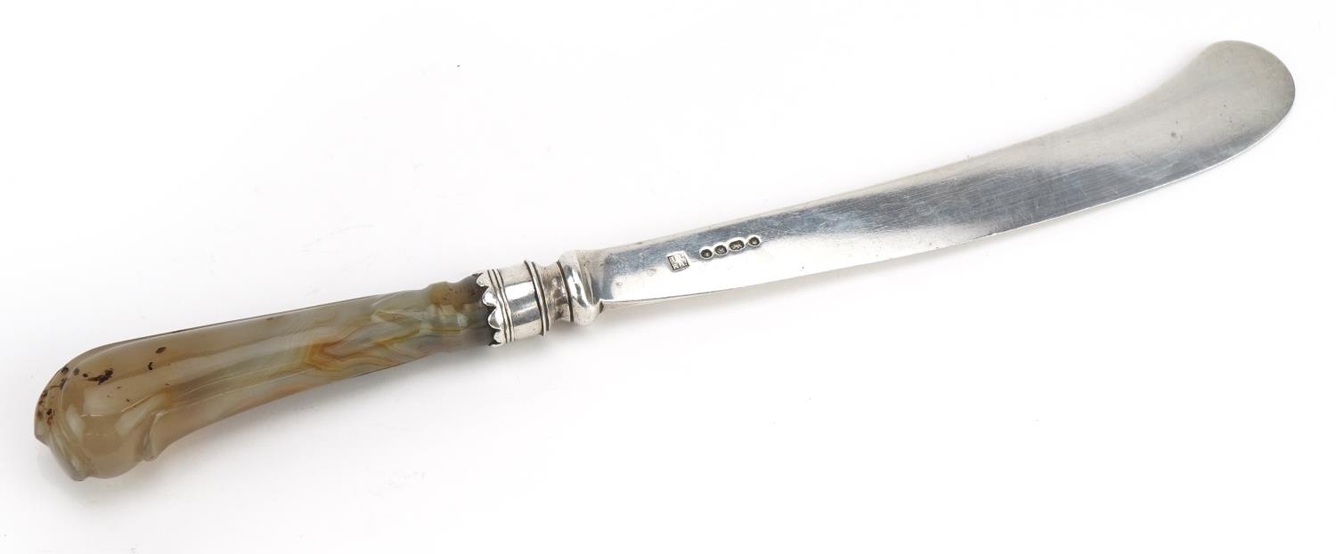 John & Henry Lias, Victorian silver knife with carved agate handle, London, possibly 1842, 17.5cm in - Image 2 of 3