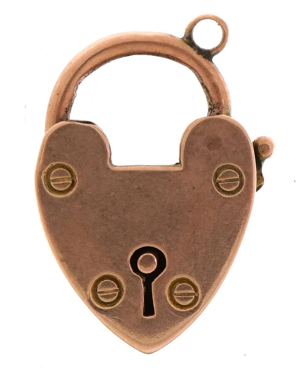 9ct rose gold love heart padlock, 2.1cm high, 2.6g