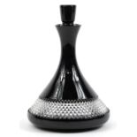 John Rocha for Waterford black flashed cut crystal decanter with stopper, 26.5cm high