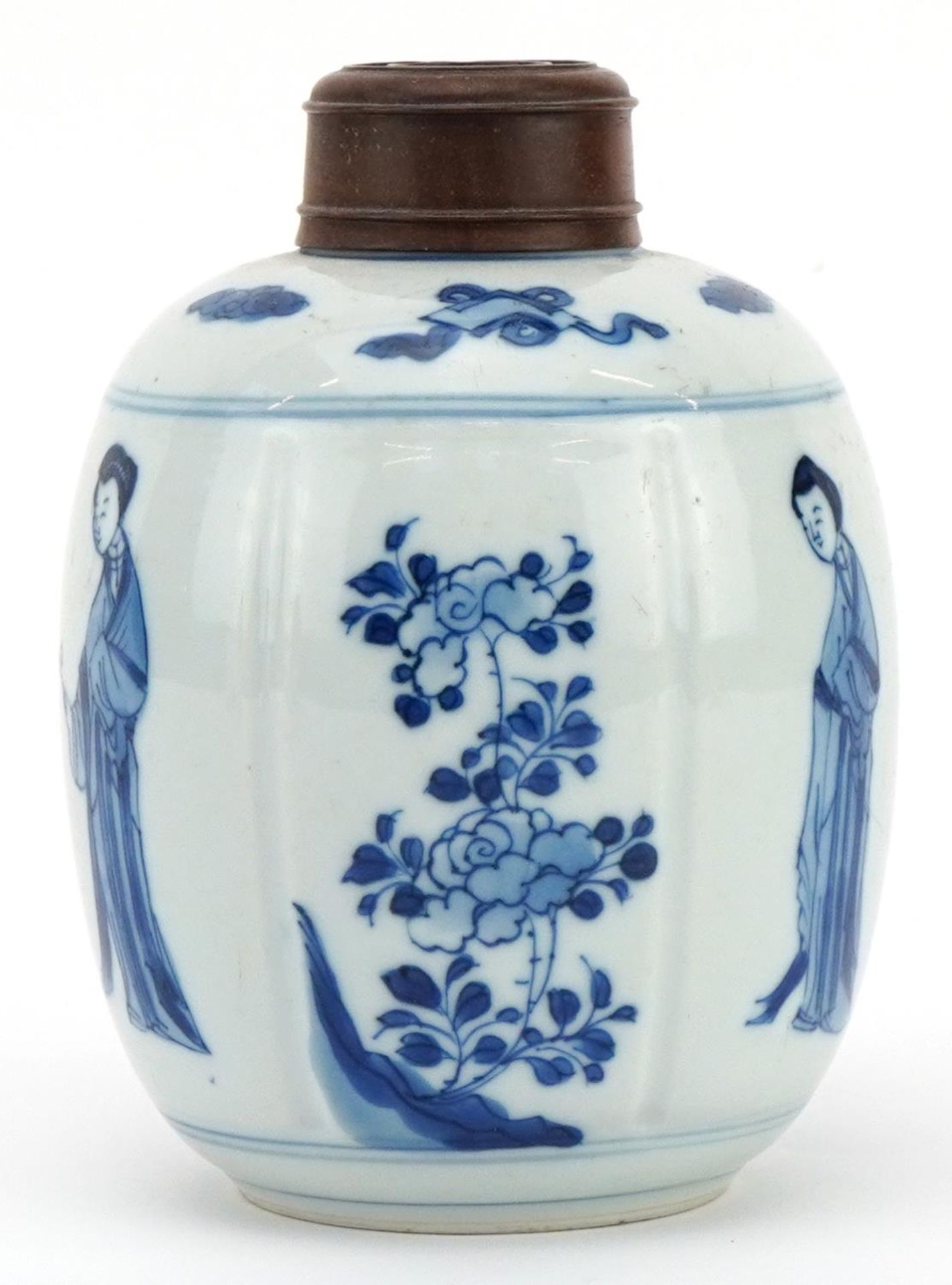 Chinese blue and white porcelain ginger jar with hardwood cover hand painted with roundels of - Bild 2 aus 4